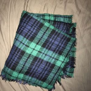 Green and blue plaid blanket scarf